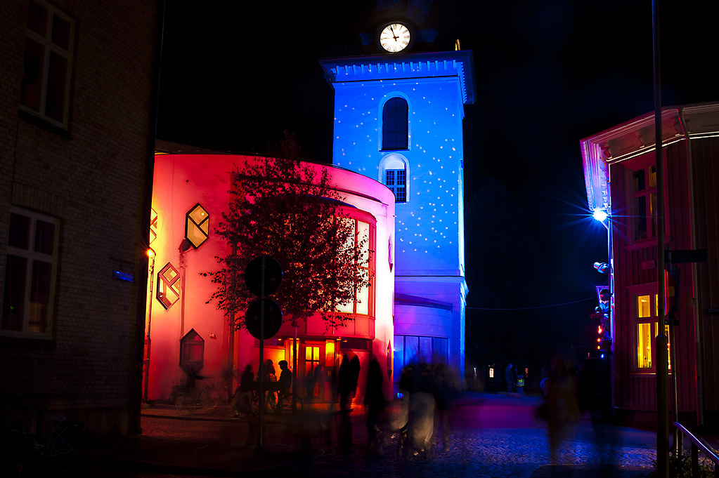 Alingsås lights festival coffee town night buildings church Christinae